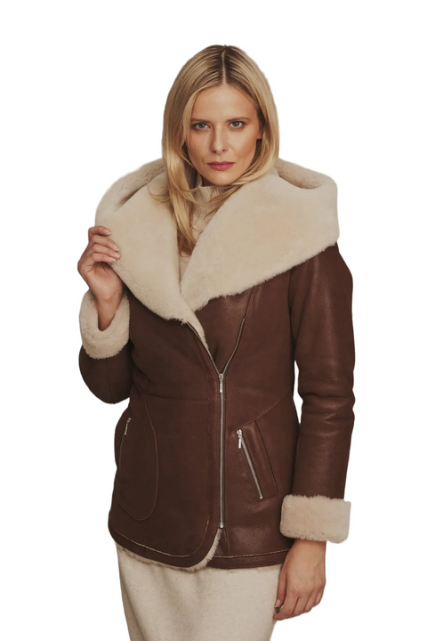 Aimal B3 Brown Aviator Shearling Leather Jacket