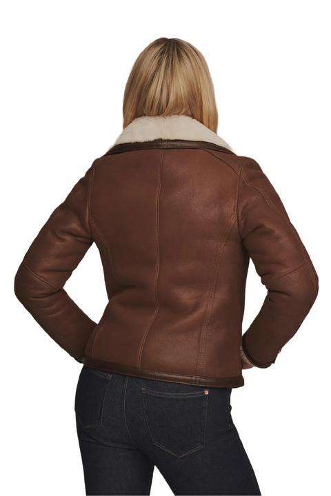 Bliss Brown Aviator Shearling Leather Bomber Jacket