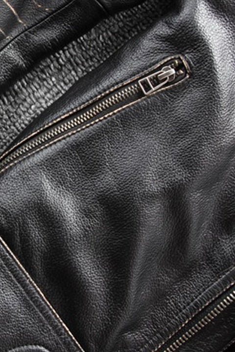 Rebellio Black Leather Biker Jacket