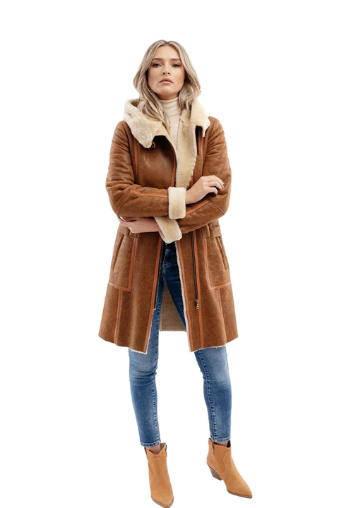 Rumella Waxed Brown Aviator Leather Bomber Coat