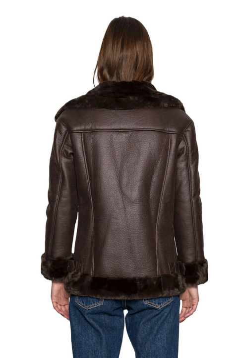 Henna Brown Sheepskin Leather Shearling Aviator Jacket