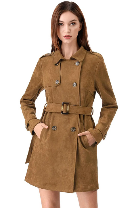 Alexis Tan Brown Leather Suede Coat