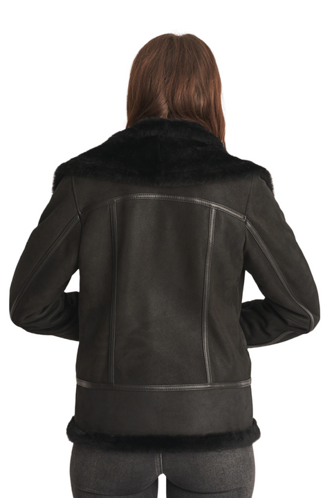 Stella Black Shearling Aviator Leather Bomber Jacket