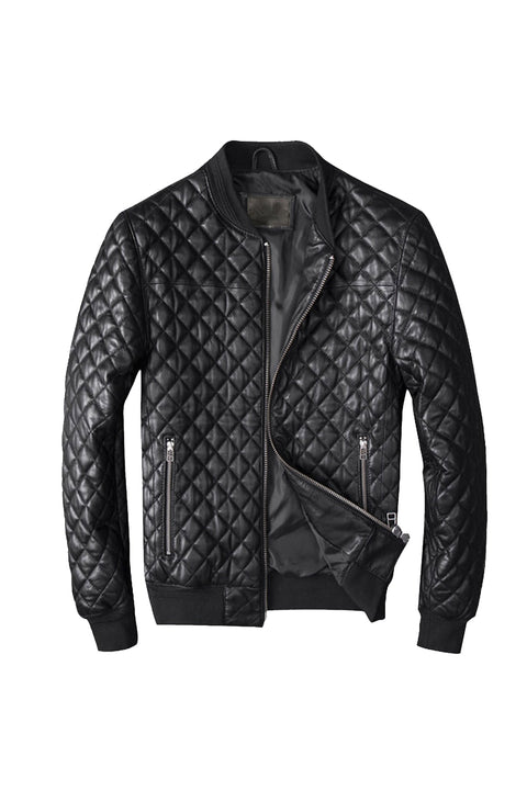 Maestro Quilted Black Leather Bomber Jacket