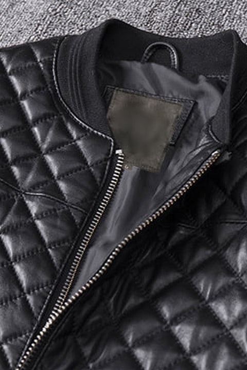 Maestro Quilted Black Leather Bomber Jacket