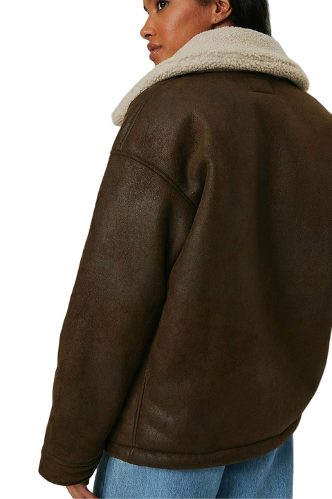 Amie Brown Sheepskin Aviator Shearling Leather Jacket