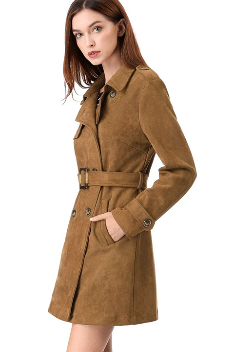 Alexis Tan Brown Leather Suede Coat