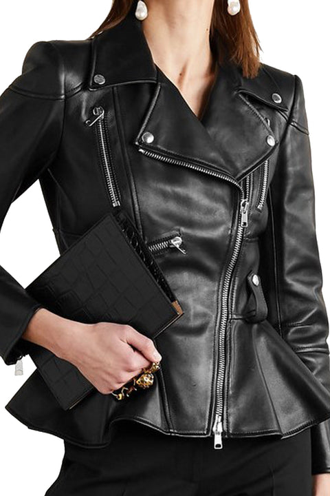 Luckbringer Black Leather Biker Jacket