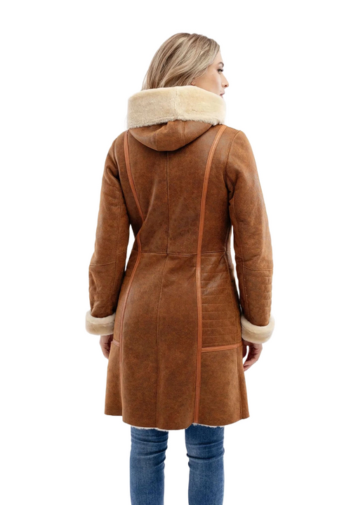 Rumella Waxed Brown Aviator Leather Bomber Coat