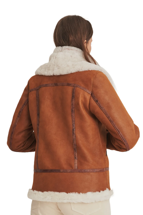 Amina Brown Aviator Shearling Leather Bomber Jacket