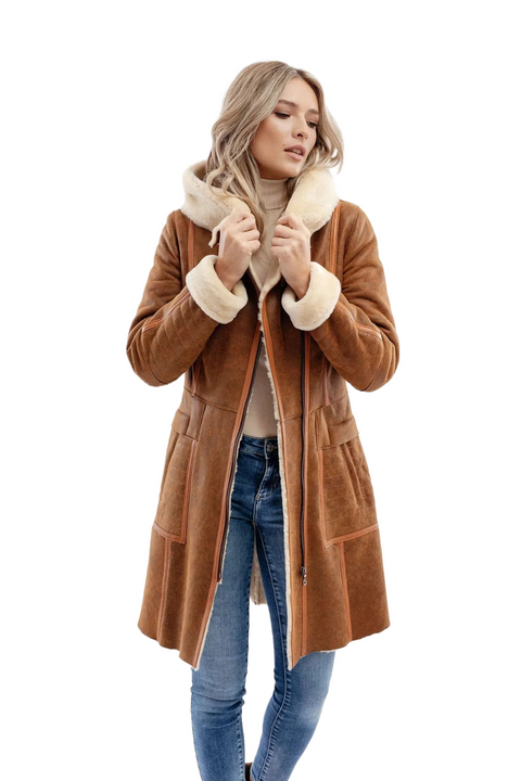 Rumella Waxed Brown Aviator Leather Bomber Coat