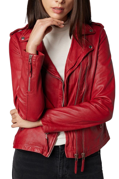 Bliss Red Leather Biker Jacket