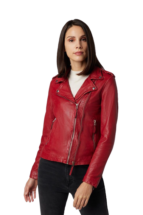 Bliss Red Leather Biker Jacket