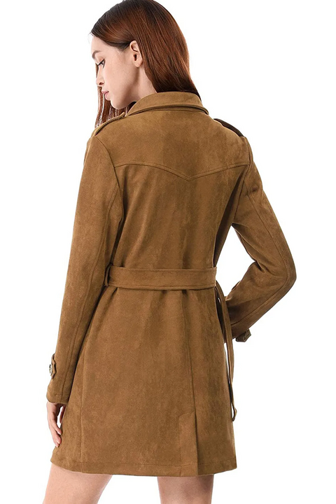 Alexis Tan Brown Leather Suede Coat