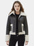 Black Borg Trim Cropped Leather Shearling Fur Collar Jacket  Women's Collection   New York Leather Company