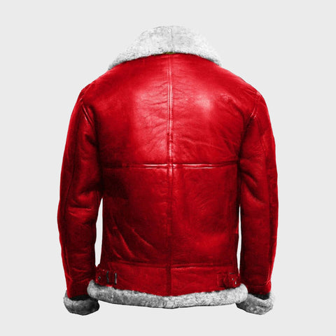 Christmas-Holiday-Red-A2-Bomber-Aviator-With-Real-Fur-Collar-Genuine-Leather-Jacket