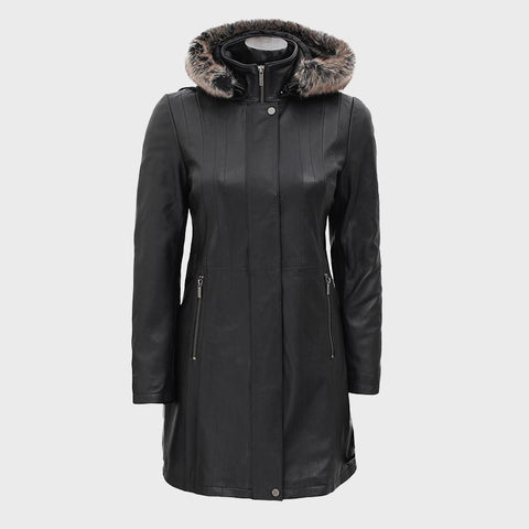 Hooded-Black-Long-Fur-Collar-Leather-Coat-Women