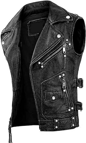 Men’s Vintage Negan Cowhide Brown Biker Riding sleeveless Motorcycle Leather Vest