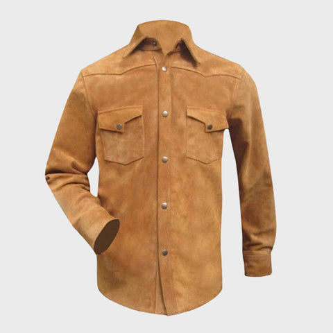 Mens-Brown-Suede-Leather-Shirt-Jacket