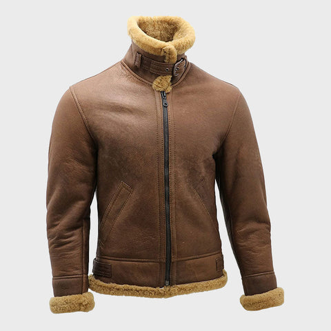 Mens-Shearling-Sheepskin-B3-WW2-Bomber-Leather-Flying-Aviator-Jacket-Brown