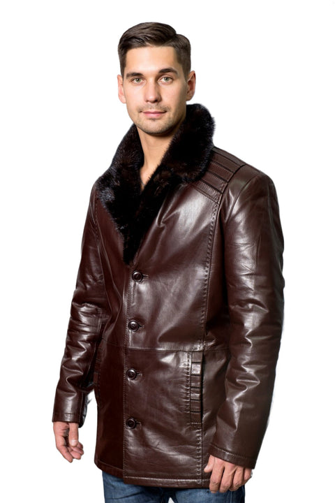 Moto Racer Brown Leather Coat With Fur Collar