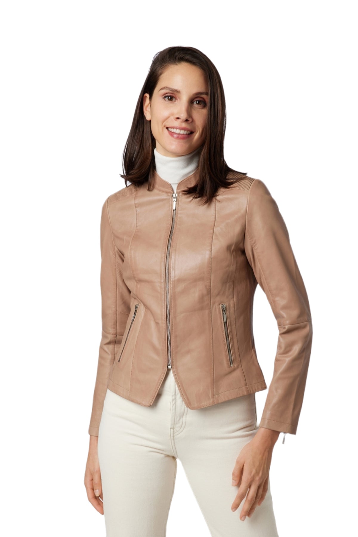 Beige-Lambskin-Leather-Biker-Jacket