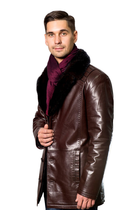 Moto Racer Brown Leather Coat With Fur Collar