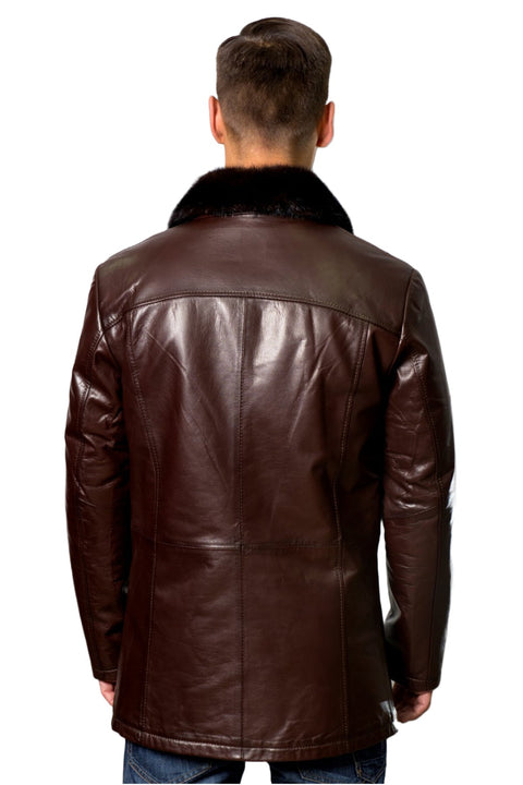 Moto Racer Brown Leather Coat With Fur Collar