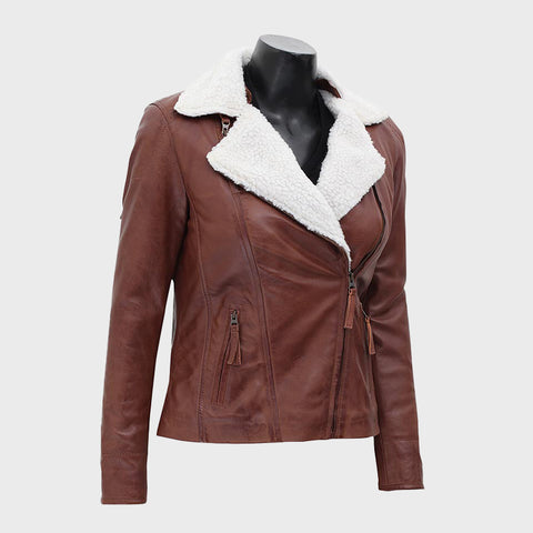 Waxed-Brown-Leather-Jacket-with-White-Fur-Collar-Gela