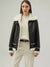 Women’s Black Leather White Shearling Collar Fur Jacket  Women's Collection  New York Leather Company
