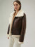 Women’s Chocolate Brown Leather Shearling Aviator Jacket  Women's Collection   New York Leather Company