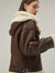 Women’s Chocolate Brown Leather Shearling Removable Hood Coat  Women's Collection  New York Leather Company