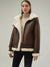 Women’s Chocolate Brown Leather Shearling Removable Hood Coat  Women's Collection  New York Leather Company