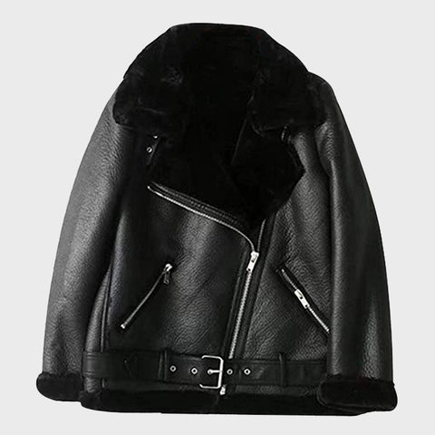 Womens-Black-B-3-Sheepskin-Leather-Bomber-Jacket