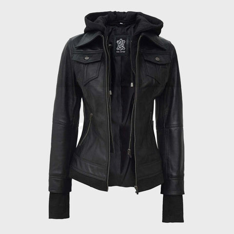 Womens-Black-Leather-Motorcycle-Jacket-with-Hood