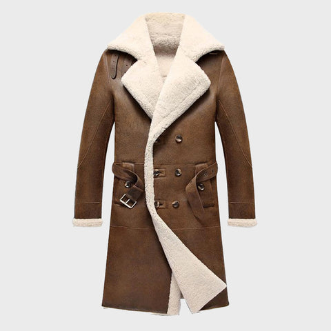 Womens-Brown-Military-Shearling-Sheepskin-Leather-Coat