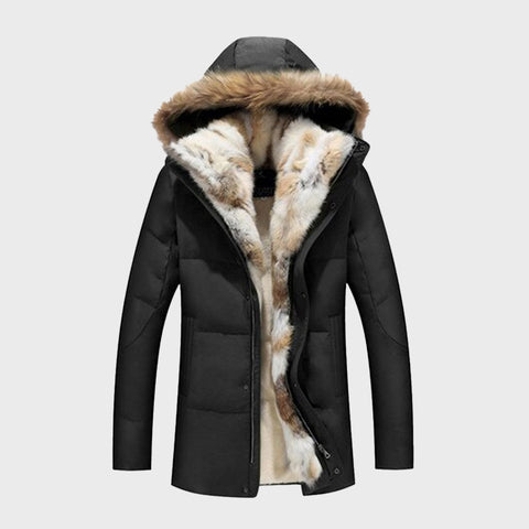 Womens-Fur-Hooded-Warm-Duck-Feather-Black-Coat