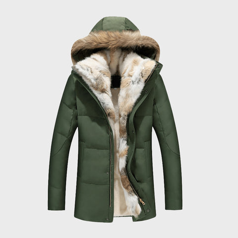 Womens-Fur-Hooded-Warm-Duck-Feather-Green-Coat