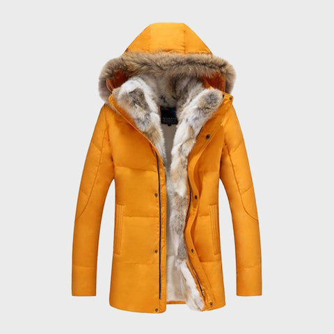 Womens-Fur-Hooded-Warm-Duck-Feather-Orange-Coat