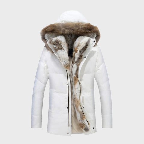 Womens-Fur-Hooded-Warm-Duck-Feather-White-Coat