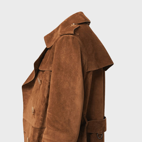 Womens-Suede-Trench-Coat-Brown