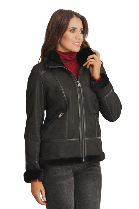 Stella Black Shearling Aviator Leather Bomber Jacket