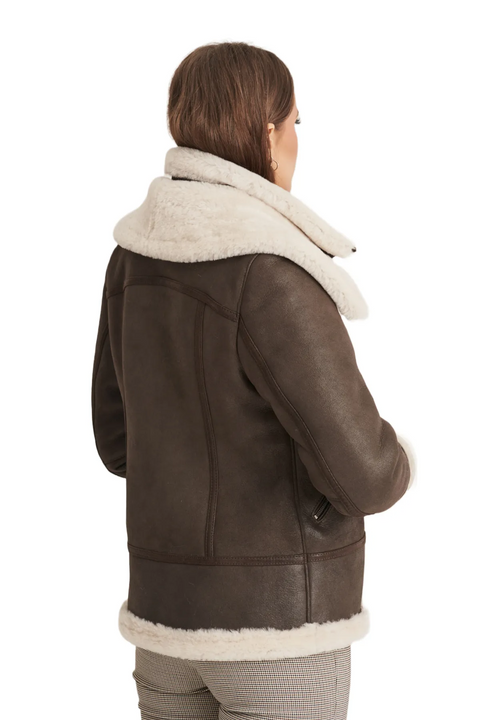 Annie Brown Aviator Shearling Leather Bomber Jacket