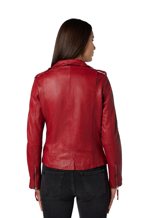 Bliss Red Leather Biker Jacket