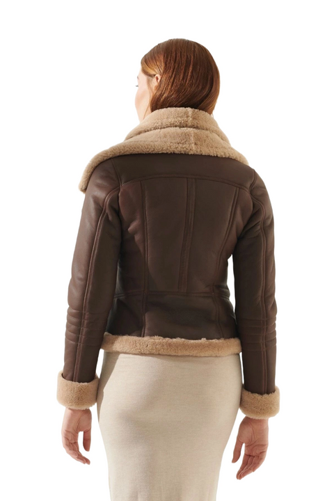 Mia Brown Aviator Shearling Leather Bomber Jacket