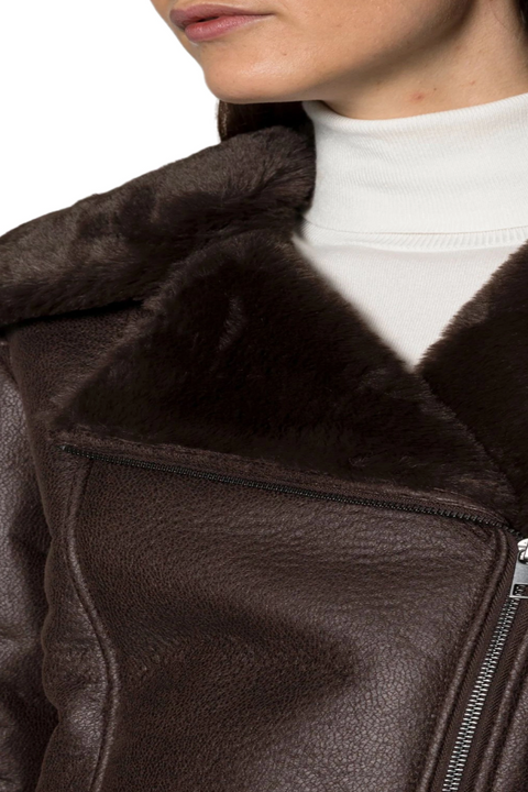 Henna Brown Sheepskin Leather Shearling Aviator Jacket