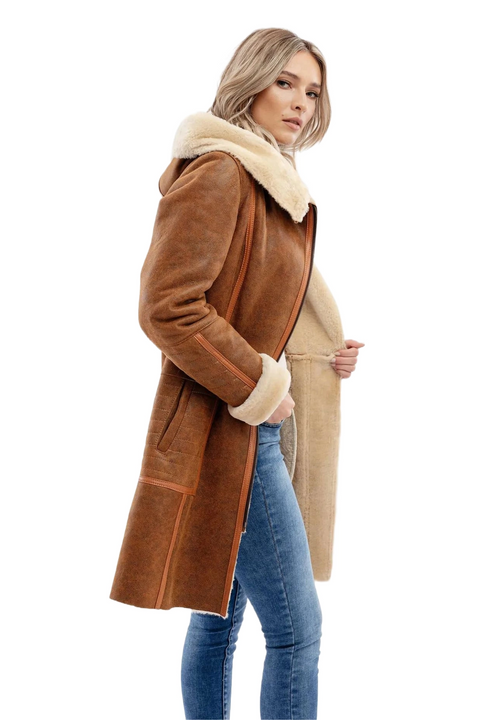 Rumella Waxed Brown Aviator Leather Bomber Coat