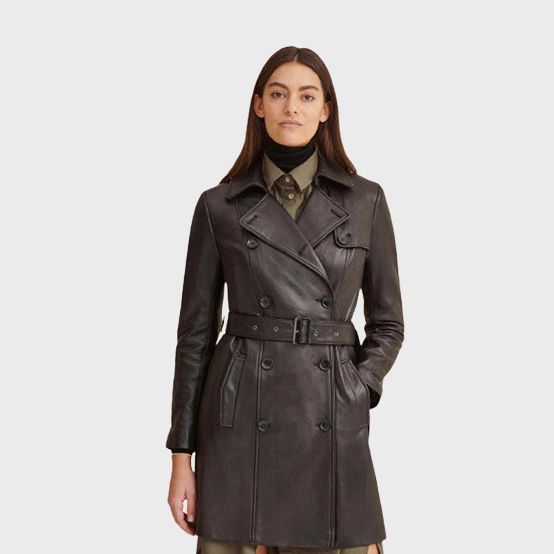 Leather double breasted trench coat best sale