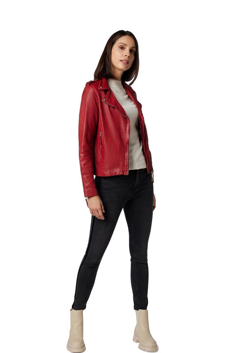 Bliss Red Leather Biker Jacket