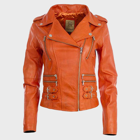 womens-light-orange-real-leather-cross-zip-multi-zip-biker-jacket